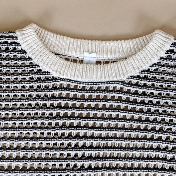 Old Navy Black White Striped Knit Cotton Pullover Patterned Crewneck Sweater - Picture 9 of 11